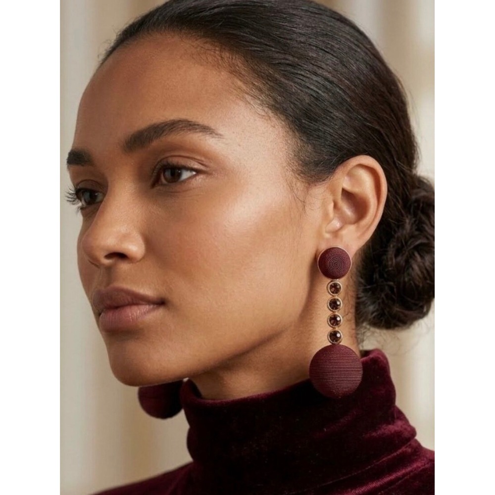 Tuckernuck Brown Drop Lantern Earrings Gold Tone Crystal Accents Statement